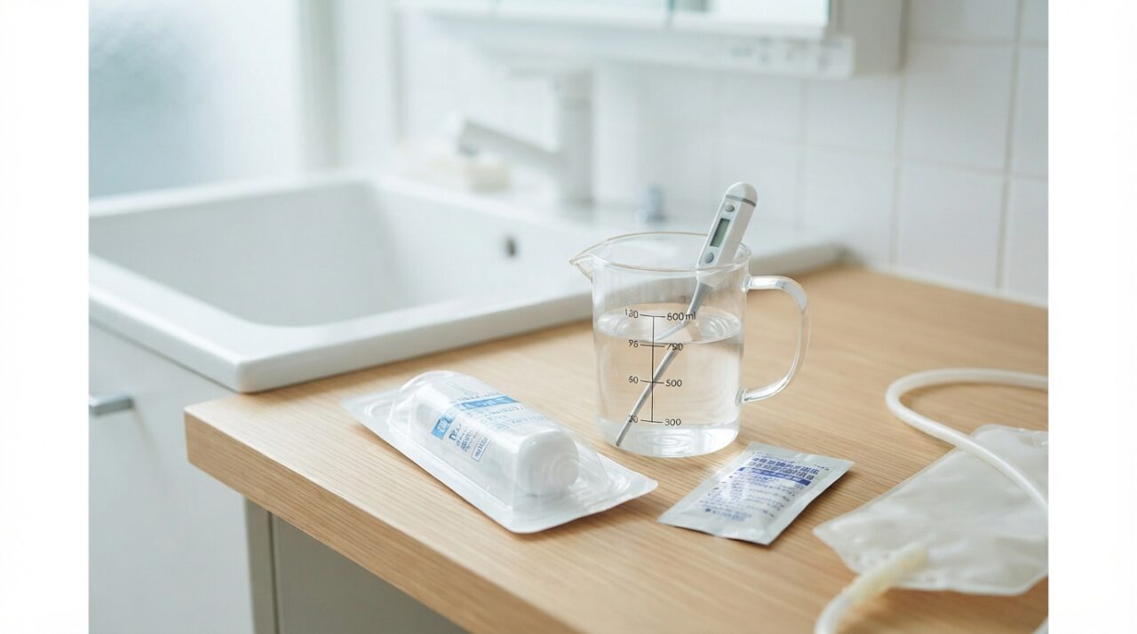 スリムエネマの使い方：初心者が自宅で安全に腸内洗浄する手順 - STEP 2：器具と溶液の準備