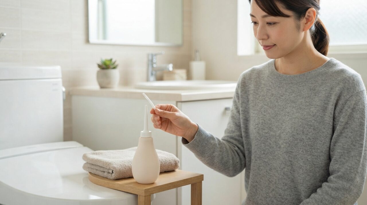 自宅のトイレで5分！手軽に腸内洗浄する方法とスリムエネマの魅力 - 細いノズル・低圧設計で痛みを軽減
