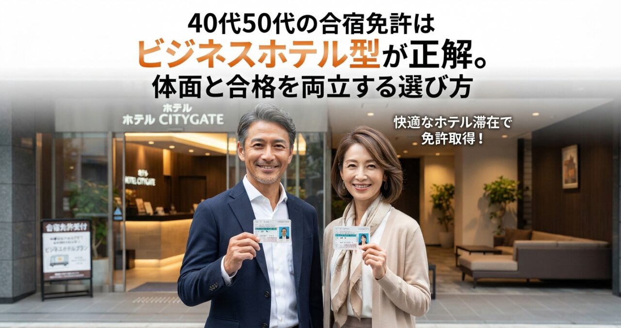 40代50代の合宿免許はビジネスホテル型が正解。体面と合格を両立する選び方