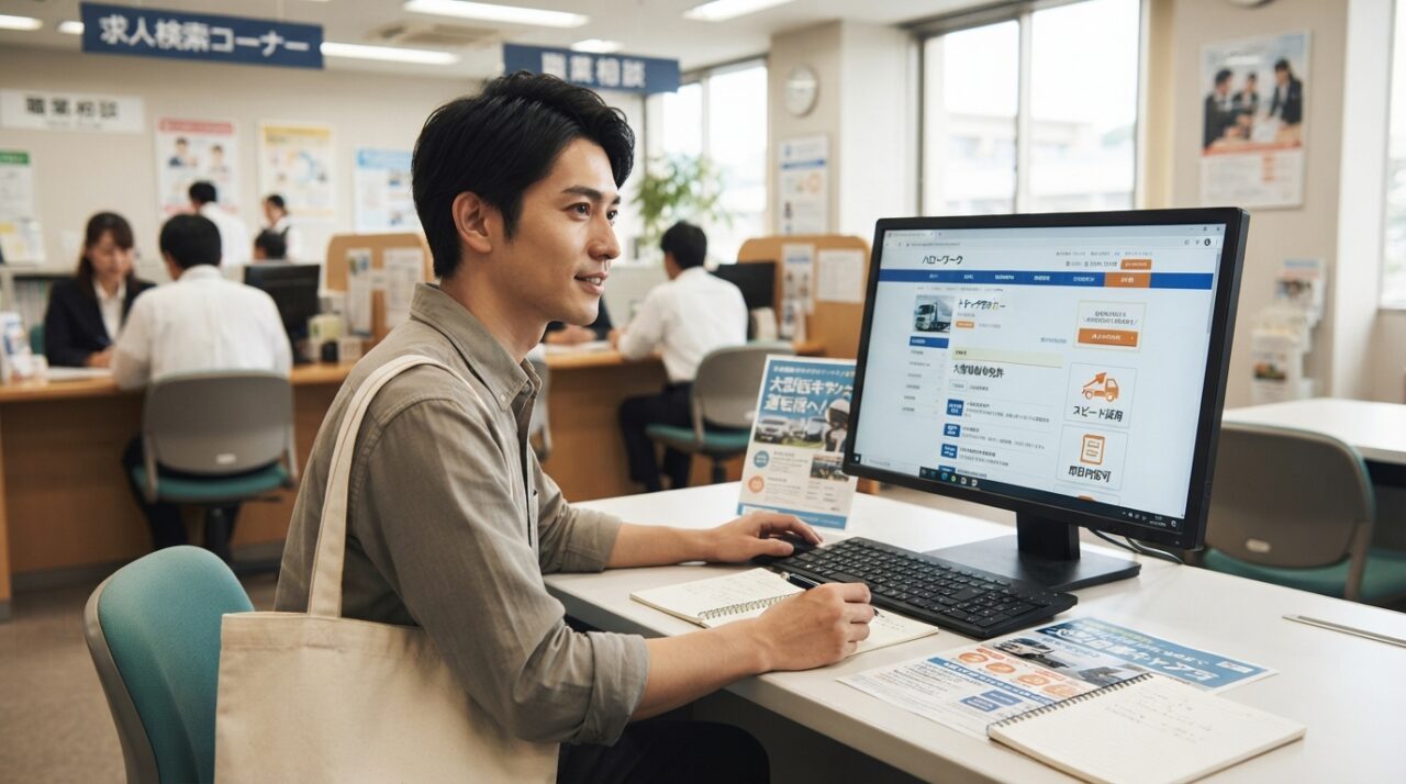 大型免許で物流業界に未経験就職|合宿取得から内定まで完全ガイド - ルート3:ハローワーク・求人サイトでの直接応募